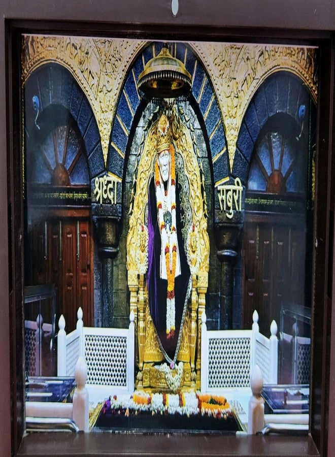 ARNAVIRA Shirdi Sai Baba Photo Frame with Charan Paduka Pocket Temple for Diwali Gift, House Warming Gifts, Return Gift Puja Box (Sai Baba, 21 x 11 Cm) - Image 3